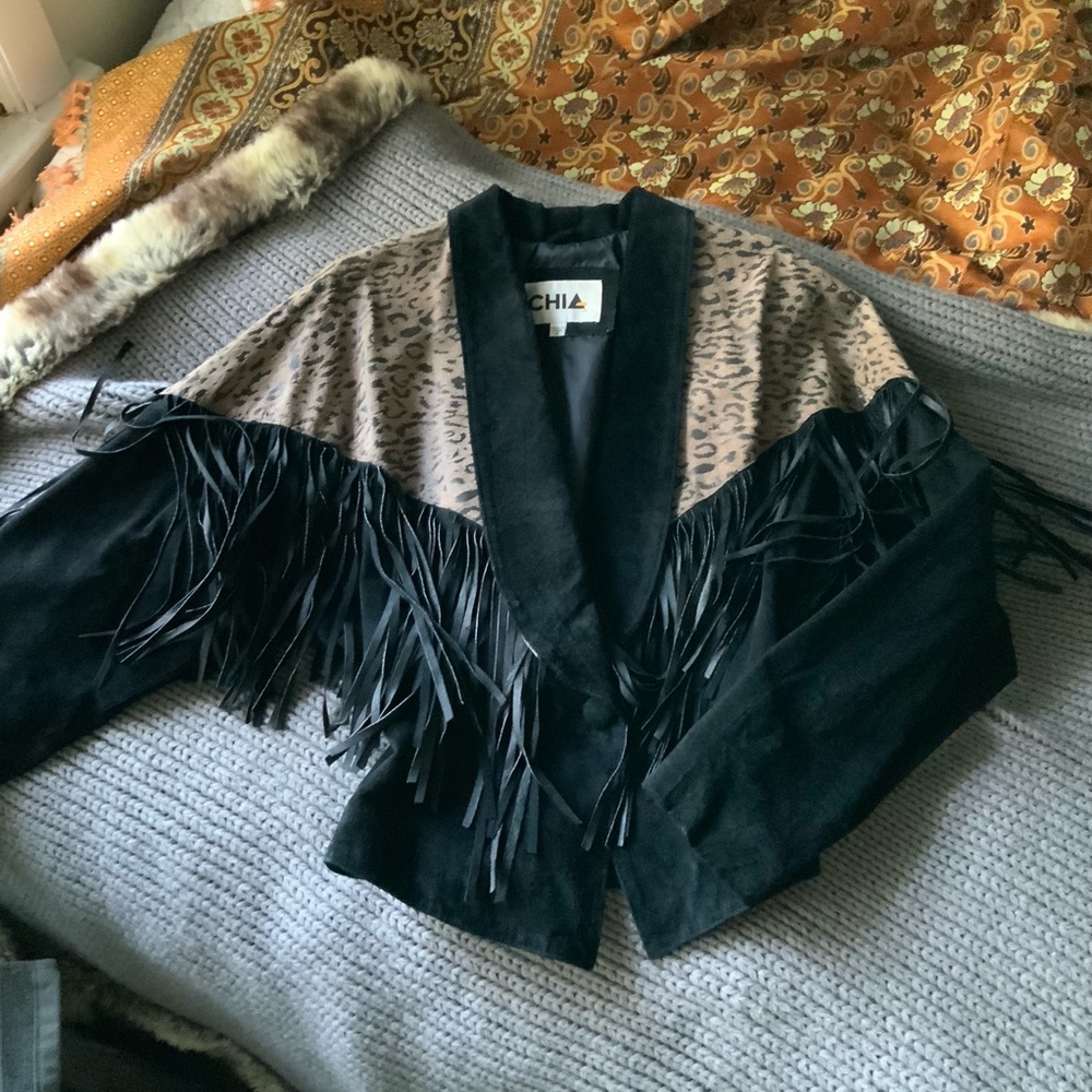 Suede fringe leopard cheetah moto jacket bomber